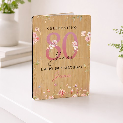 Personalised pink floral 80th - pink,
