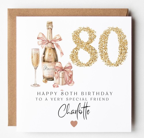 Gold 80th birthday card - birthday,