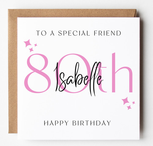 Pink 80th birthday - 80th, card,
