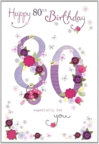80th birthday card floral - birthday,