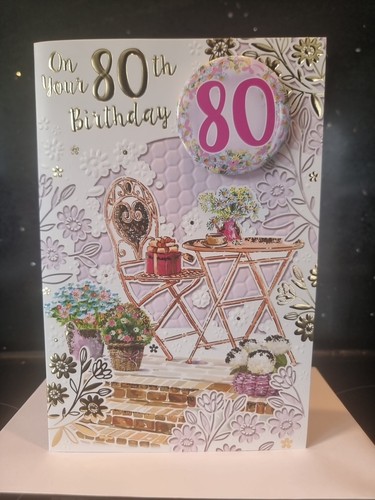 80th birthday card with - birthday, badge